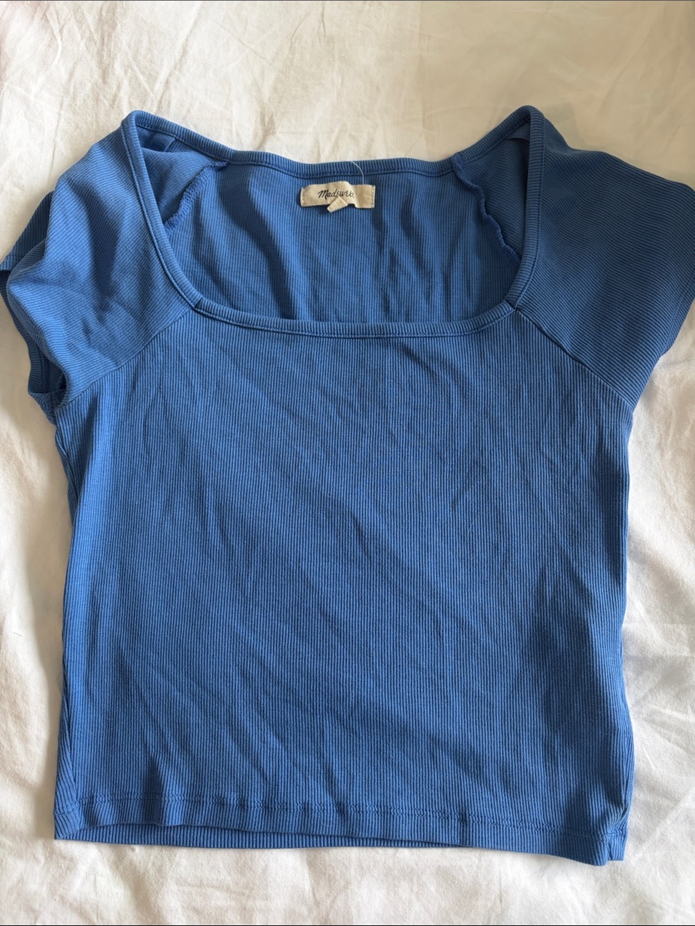 Madewell Cornflower Blue Square-Neck Ribbed Crop Top